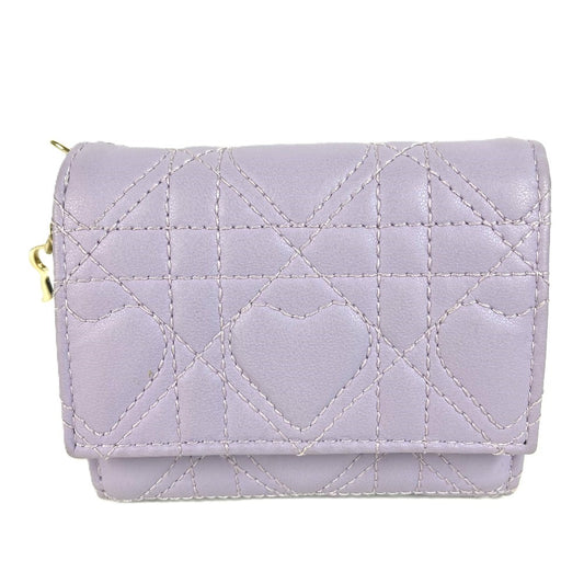 Dior 日本限定 レディディオール lady dior ロータスウォレット 財布 ハートカナージュ コンパクトウォレット 3つ折り財布 ラムスキン レディース ライラック パープル