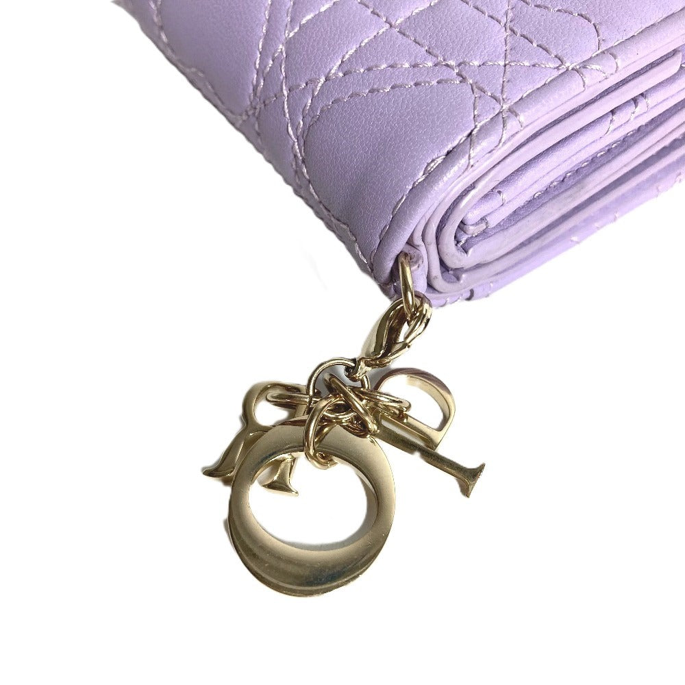 Dior 日本限定 レディディオール lady dior ロータスウォレット 財布 ハートカナージュ コンパクトウォレット 3つ折り財布 ラムスキン レディース ライラック パープル