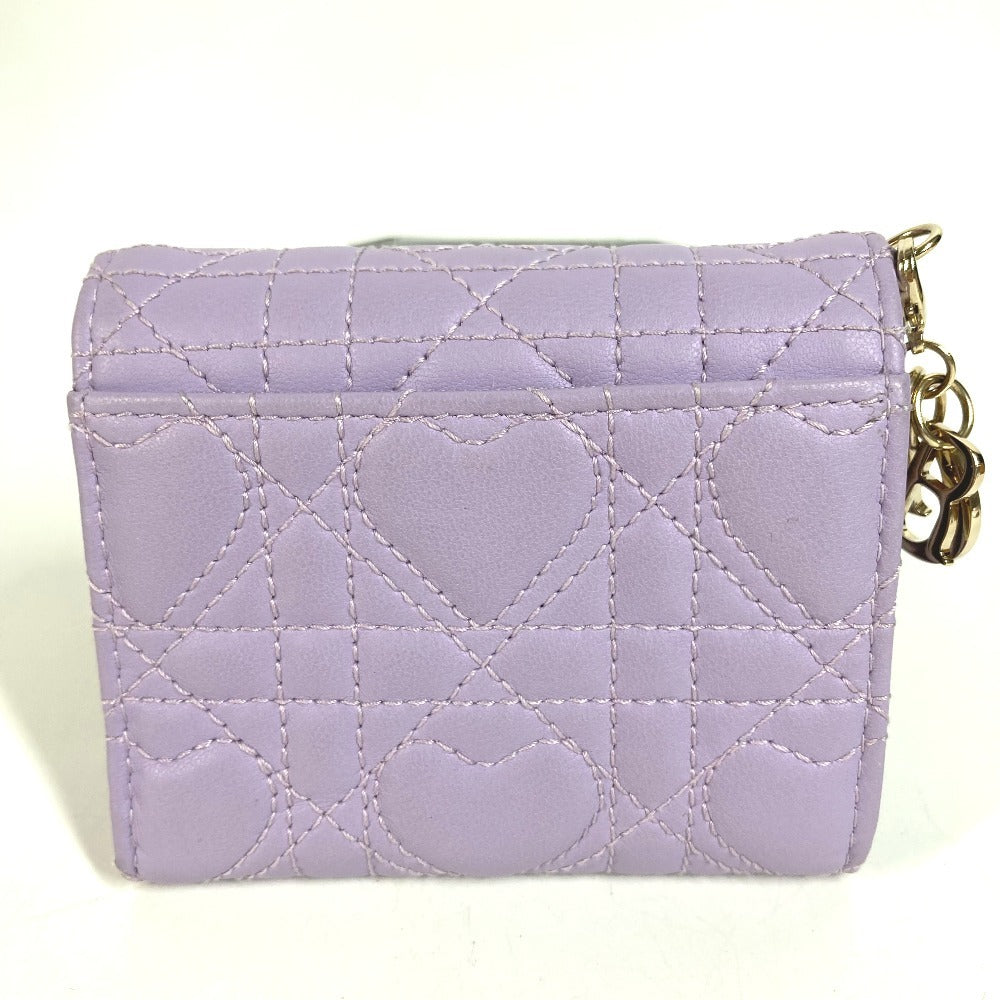 Dior 日本限定 レディディオール lady dior ロータスウォレット 財布 ハートカナージュ コンパクトウォレット 3つ折り財布 ラムスキン レディース ライラック パープル