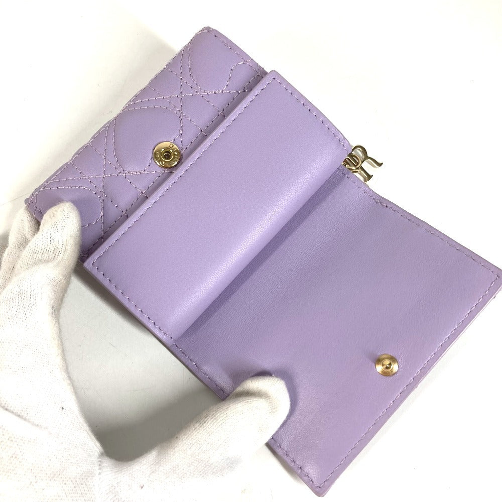 Dior 日本限定 レディディオール lady dior ロータスウォレット 財布 ハートカナージュ コンパクトウォレット 3つ折り財布 ラムスキン レディース ライラック パープル