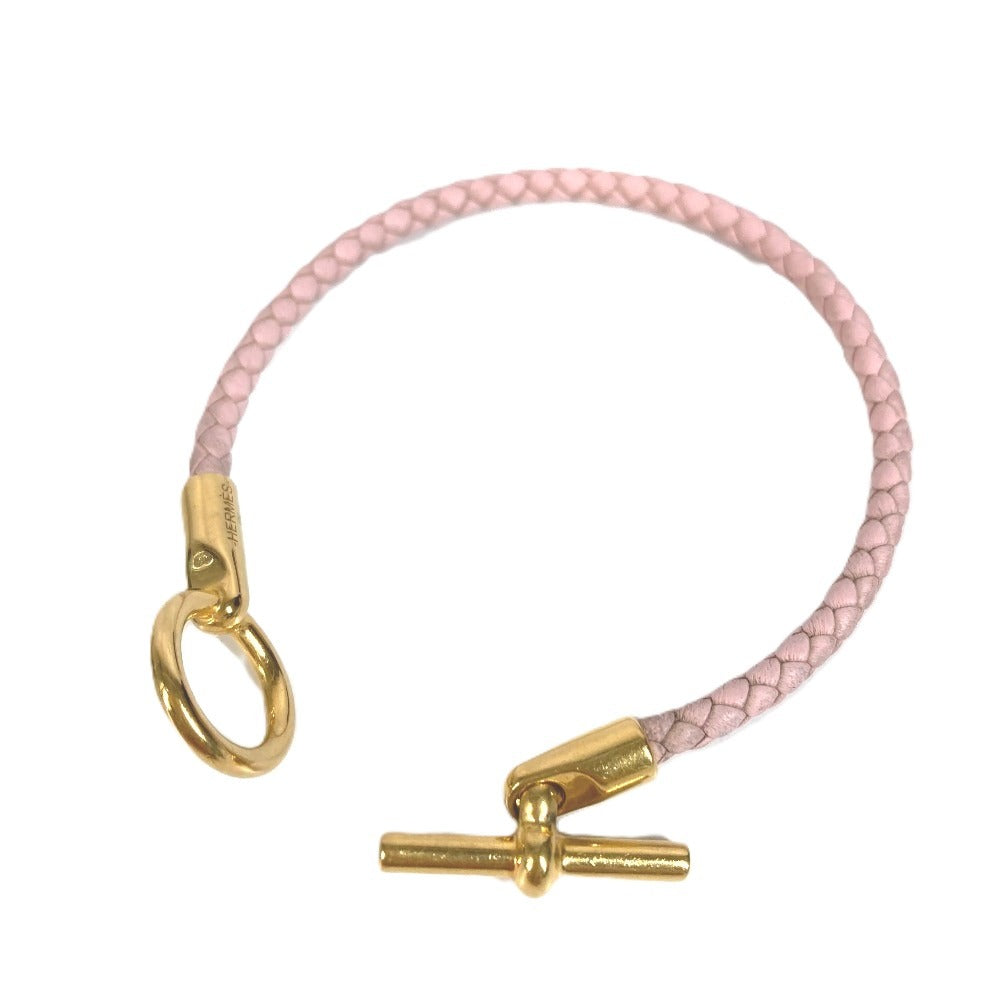 HERMES グレナン 編み込み バングル アクセサリー ブレスレット レザー ユニセックス ライトピンク