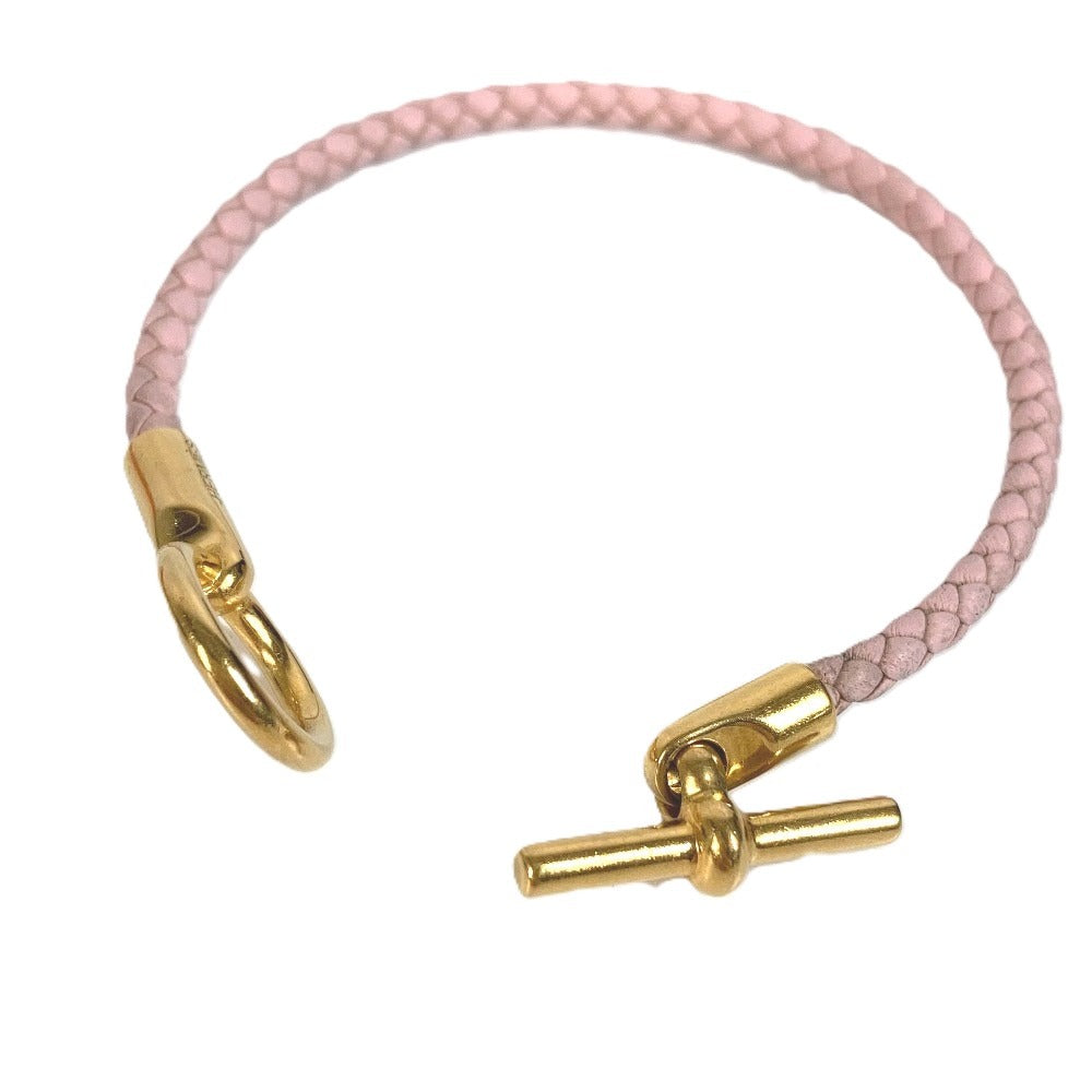 HERMES グレナン 編み込み バングル アクセサリー ブレスレット レザー ユニセックス ライトピンク
