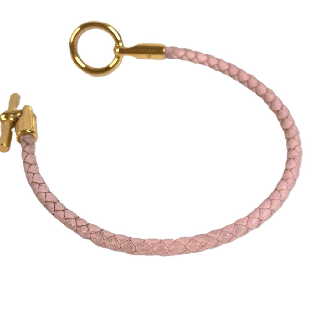 HERMES グレナン 編み込み バングル アクセサリー ブレスレット レザー ユニセックス ライトピンク