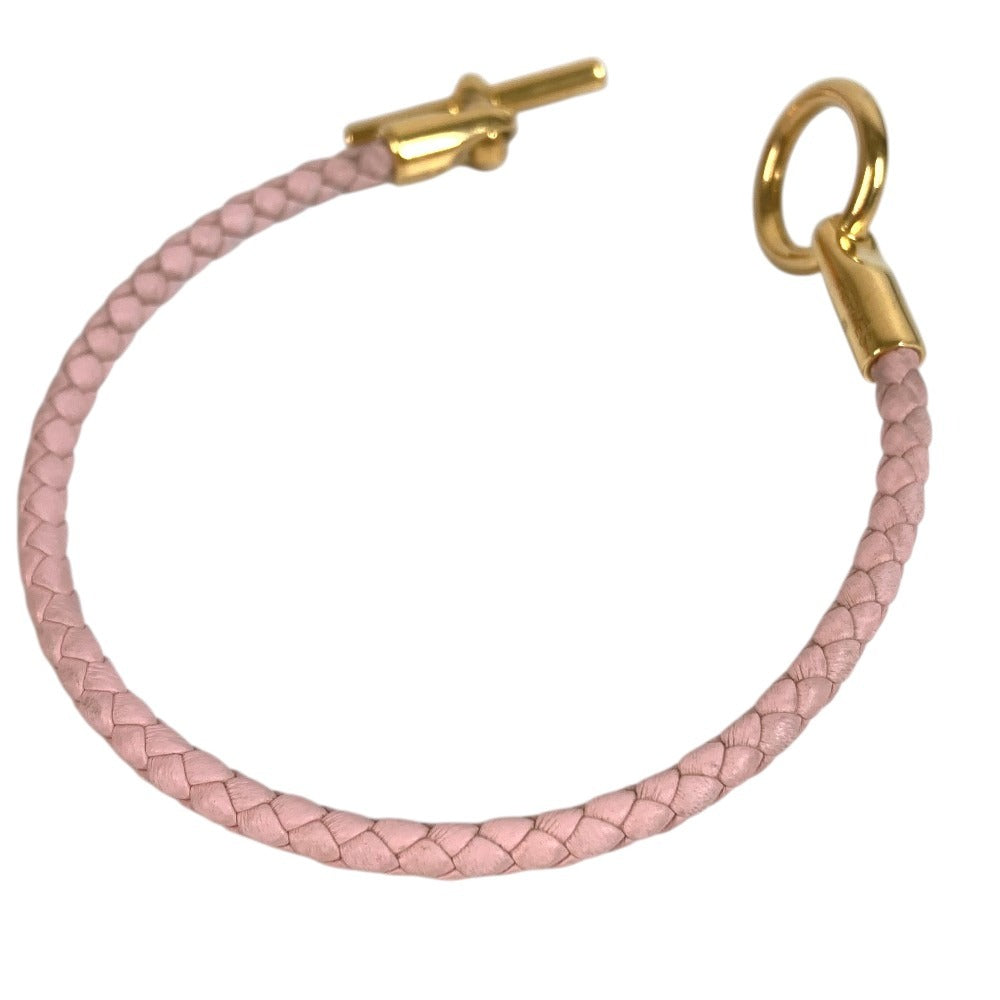 HERMES グレナン 編み込み バングル アクセサリー ブレスレット レザー ユニセックス ライトピンク