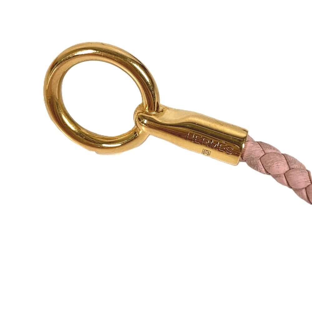 HERMES グレナン 編み込み バングル アクセサリー ブレスレット レザー ユニセックス ライトピンク