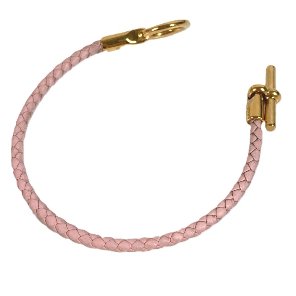 HERMES グレナン 編み込み バングル アクセサリー ブレスレット レザー ユニセックス ライトピンク