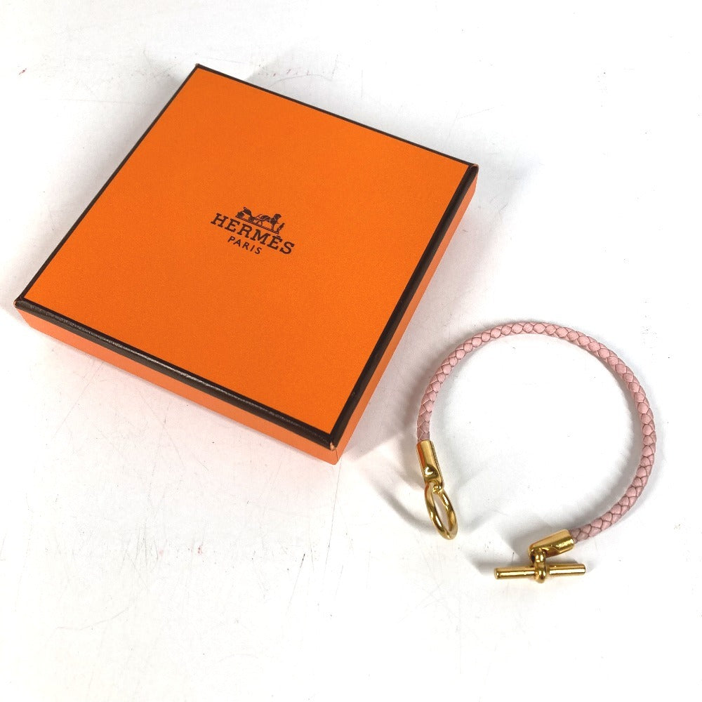 HERMES グレナン 編み込み バングル アクセサリー ブレスレット レザー ユニセックス ライトピンク