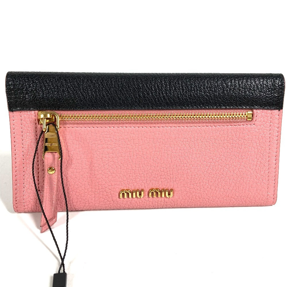 MIUMIU 5MH013 マドラス ロゴ バイカラー フラップ ロングウォレット 2つ折り 長財布 レザー ユニセックス ピンク