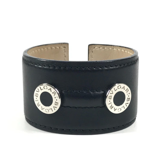 BVLGARI Bvlgari Bvlgari Logo Bangle Accessory Jewelry Bracelet Leather Black/Silver Used