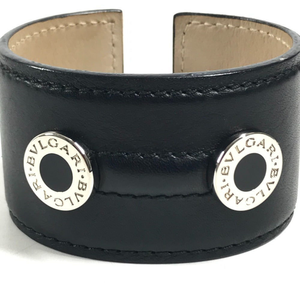 BVLGARI Bvlgari Bvlgari Logo Bangle Accessory Jewelry Bracelet Leather Black/Silver Used