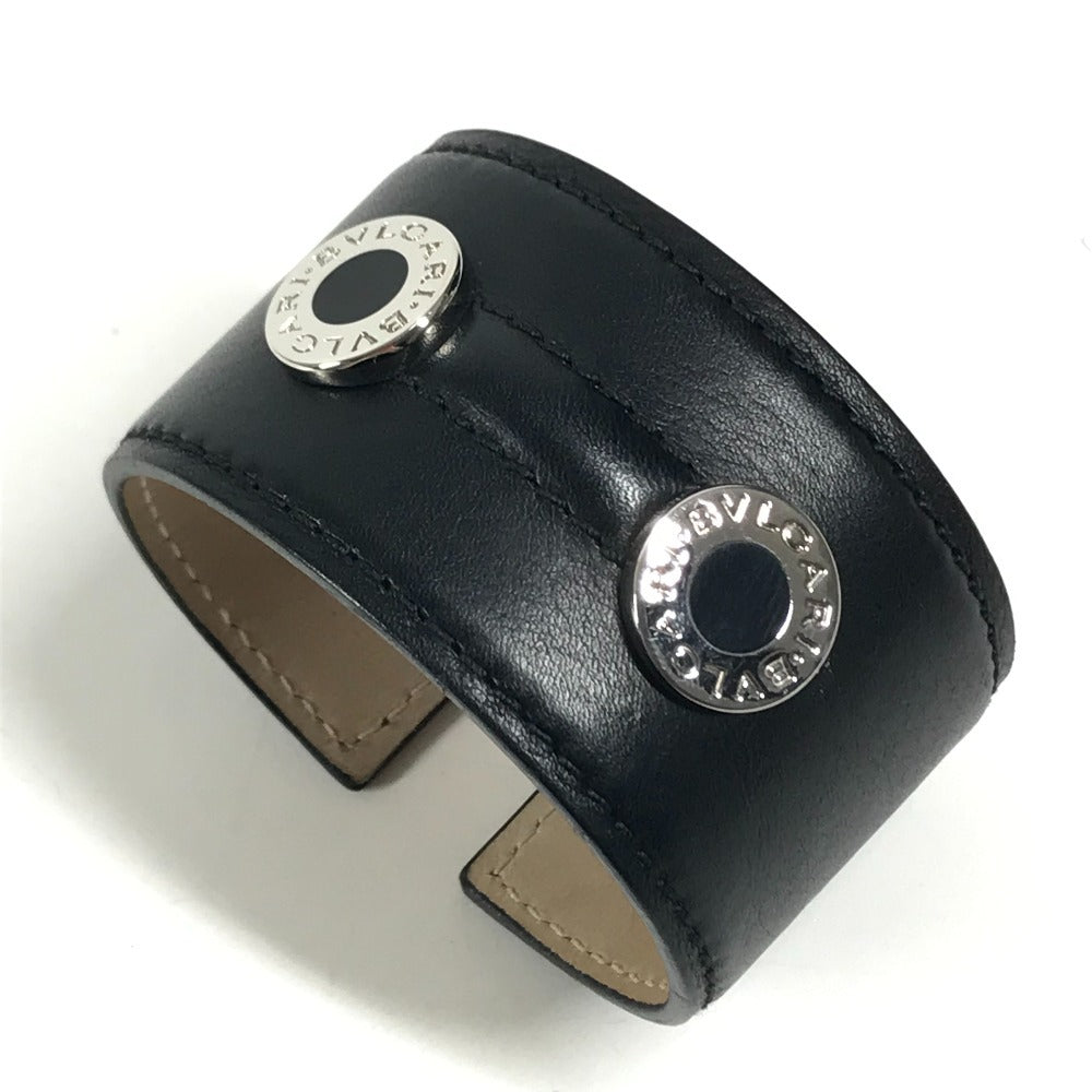 BVLGARI Bvlgari Bvlgari Logo Bangle Accessory Jewelry Bracelet Leather Black/Silver Used