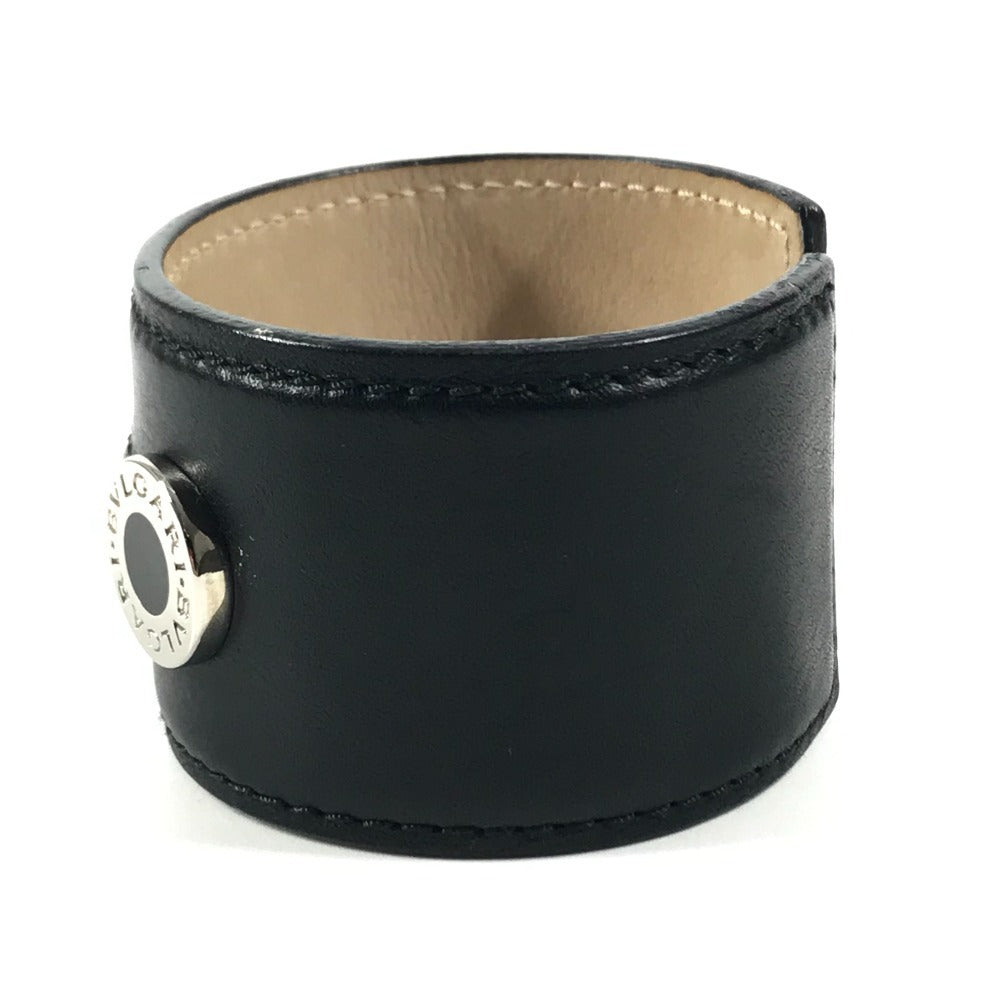 BVLGARI Bvlgari Bvlgari Logo Bangle Accessory Jewelry Bracelet Leather Black/Silver Used