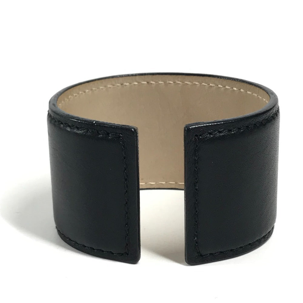 BVLGARI Bvlgari Bvlgari Logo Bangle Accessory Jewelry Bracelet Leather Black/Silver Used
