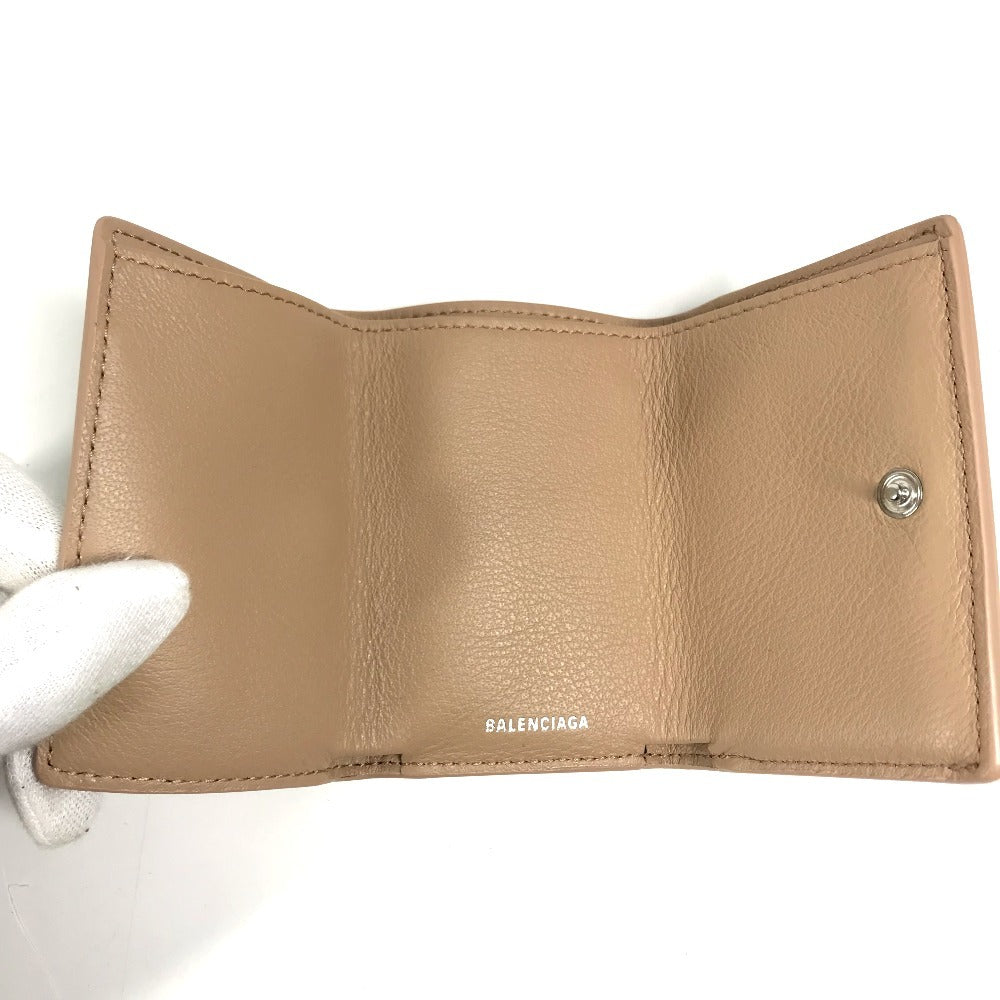 BALENCIAGA 391446 Paper mini wallet Compact Wallet Trifold wallet Leather Beige Used