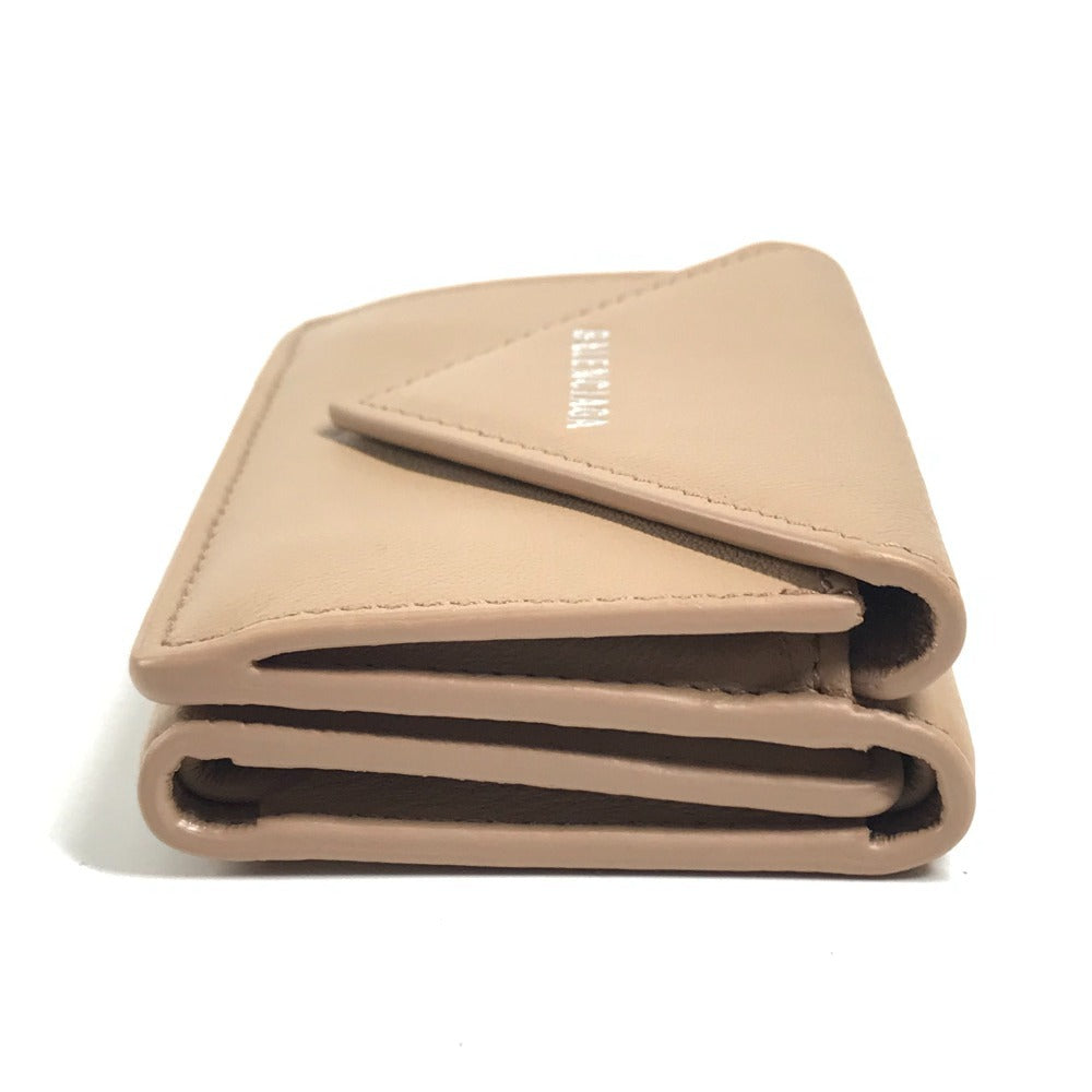 BALENCIAGA 391446 Paper mini wallet Compact Wallet Trifold wallet Leather Beige Used