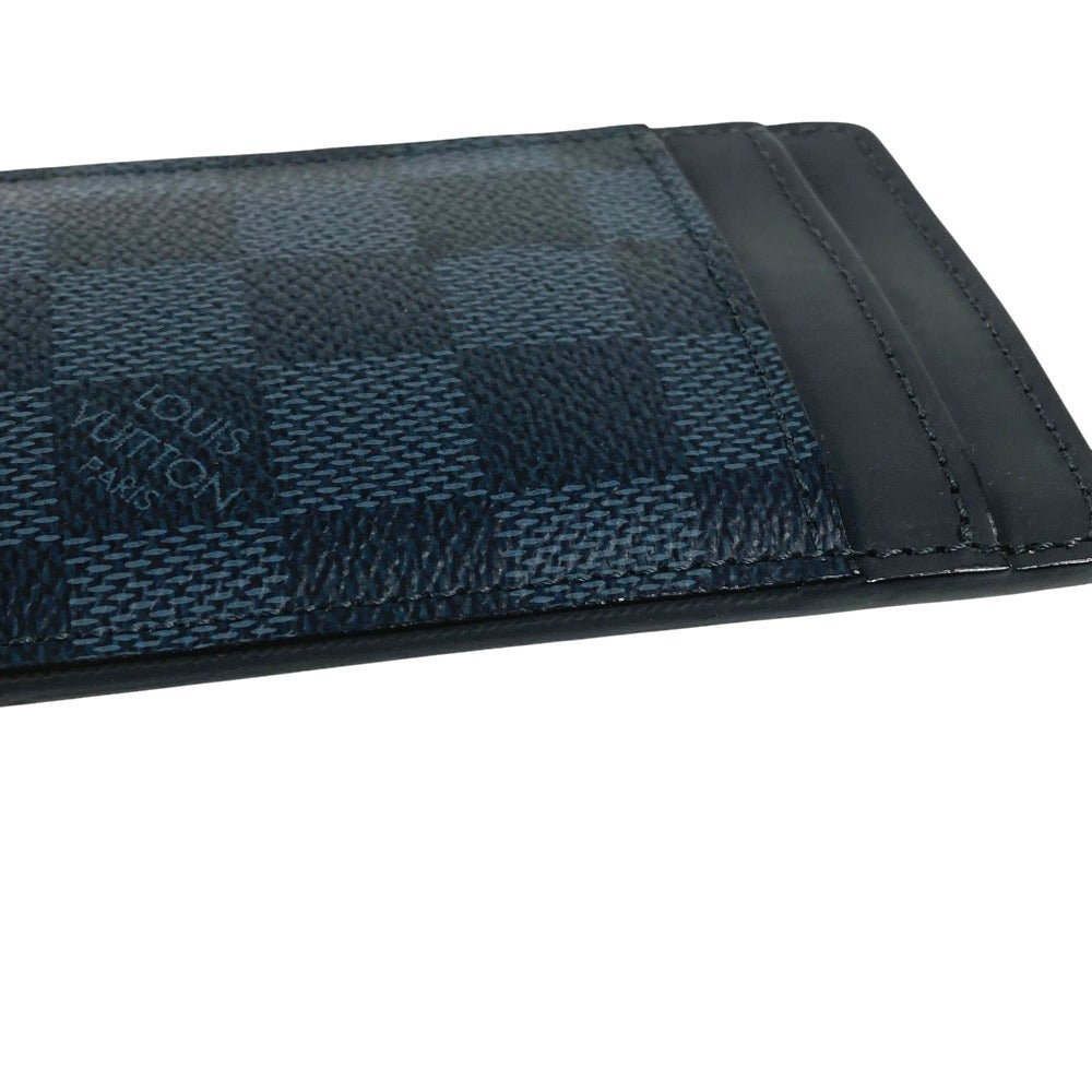 LOUIS VUITTON N63217 Damier Cobalt Porte Cartes Pants Porte Cartes Pants Business card holder, pass case, with money clip Card Case Damier Cobalt Canvas Navy Used