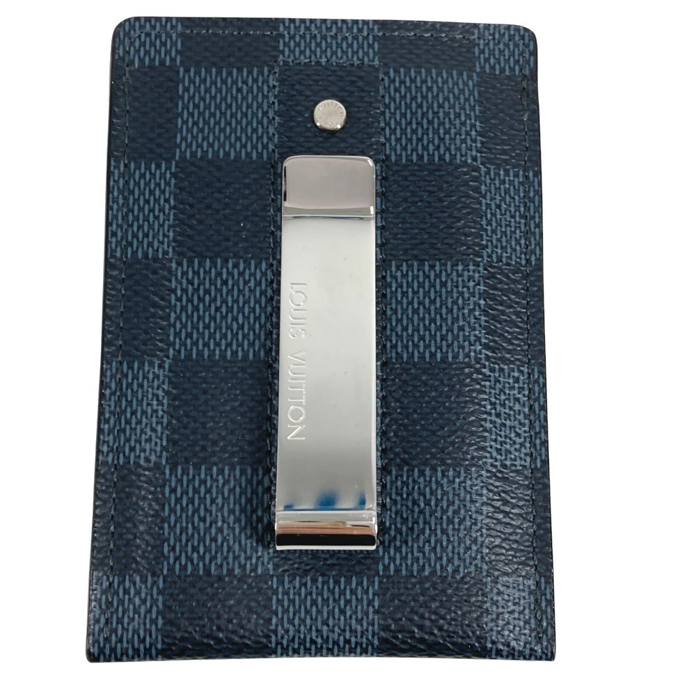 LOUIS VUITTON N63217 Damier Cobalt Porte Cartes Pants Porte Cartes Pants Business card holder, pass case, with money clip Card Case Damier Cobalt Canvas Navy Used