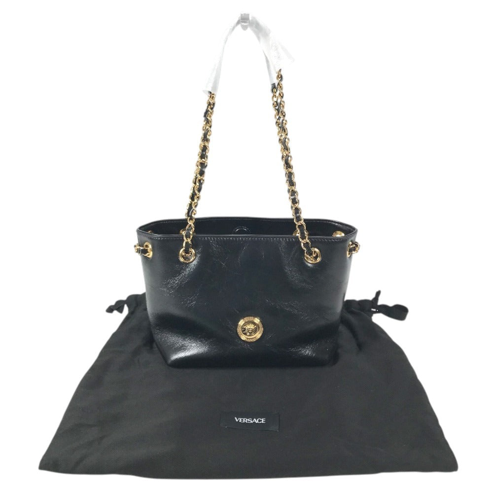 VERSACE medusa logo Bag, Tote Bag, Double Chain Bag, Chain Bag Shoulder Bag Leather Black/Gold Used