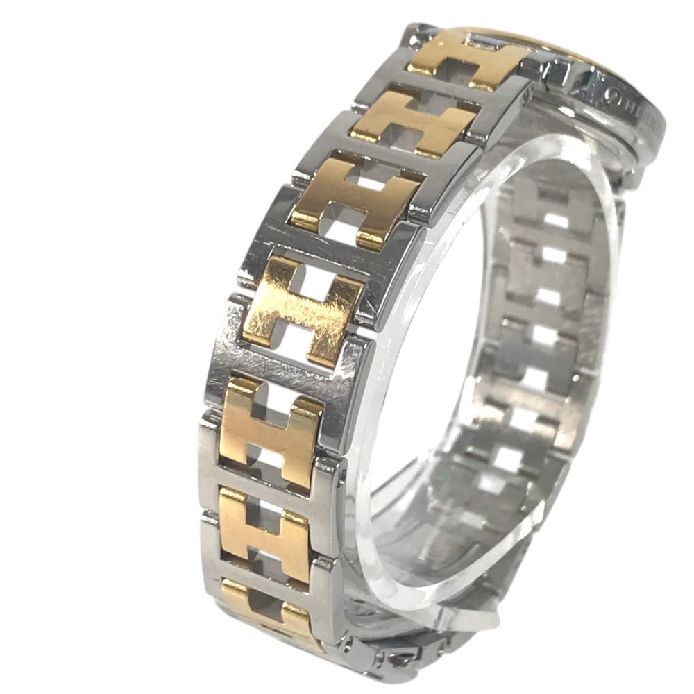 HERMES CL4.222 12P Diamond Butterfly Buckle Combination Clipper Nacre Quartz Date Watch Round Face Two-tone Wristwatch Gold Plated / SS Silver/Gold Used