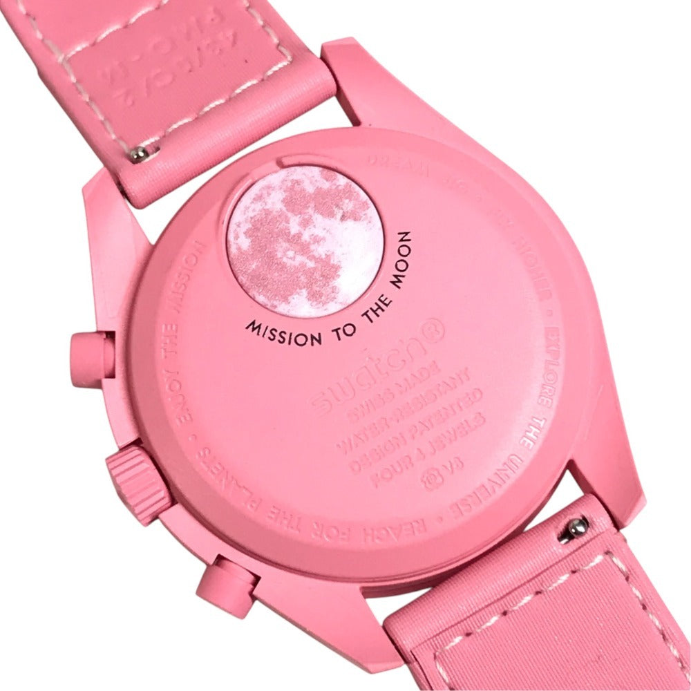 Swatch SO33P700 OMEGA collaboration MISSION TO THE PINK MOONPHASE Men's Watches Wristwatch pink Used