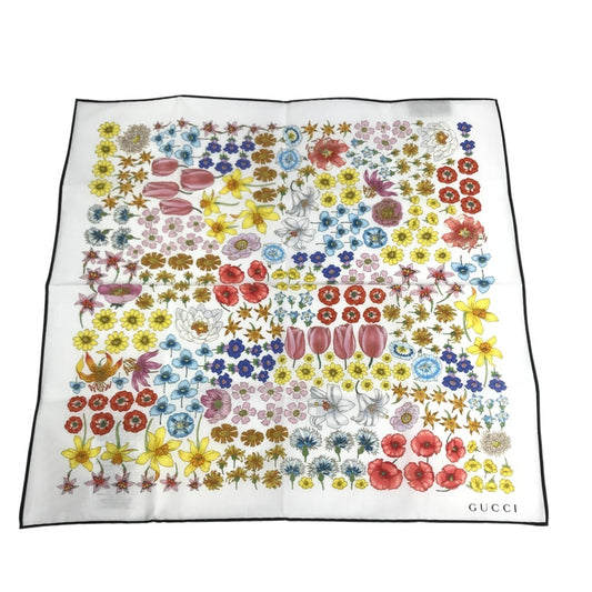 GUCCI 786259 Japan limited JAPAN Flora floral pattern flower Scarf handkerchief cotton White/Multicolore Used