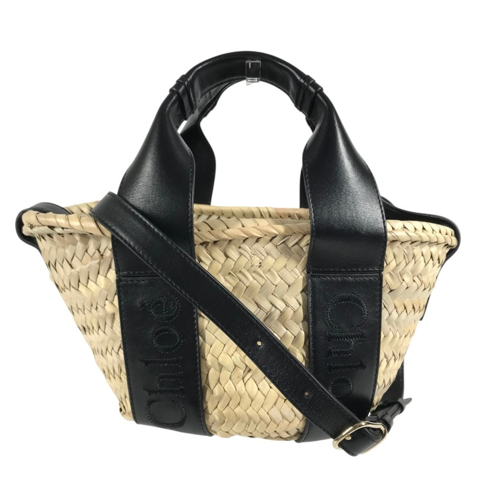 Chloe Sense Mini Sense Mini Basket Bag Bag Tote Bag 2WAY Bag Shoulder Bag Hand Bag Raffia / Leather Black/Beige Used