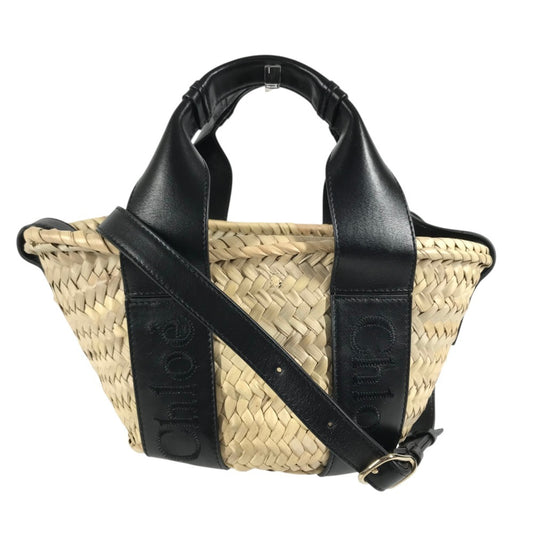 Chloe Sense Mini Sense Mini Basket Bag Bag Tote Bag 2WAY Bag Shoulder Bag Hand Bag Raffia / Leather Black/Beige Used