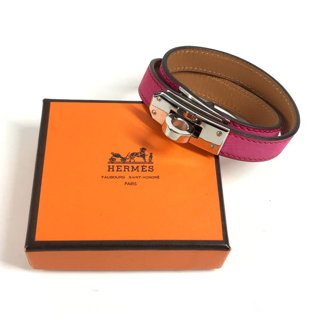 HERMES Kelly Double Tour Double Bracelet Bangle accessory, leather Bracelet Leather pink/SilverHardware Used