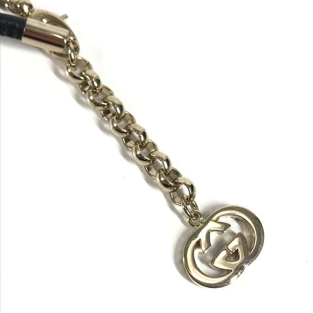 GUCCI 不明 Rhinestone Heart GG Logo Marina Long Necklace Accessory Necklace Leather / Wood Brown/Pink x Black Used