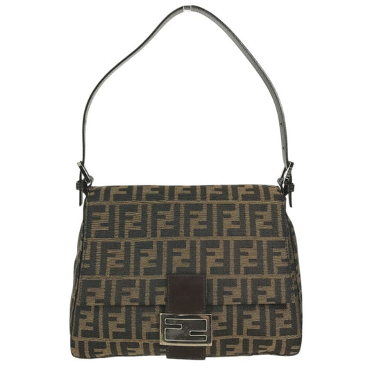 FENDI Mamma Baguette Logo bag flap shawl Shoulder Bag Canvas/Leather Brown Used