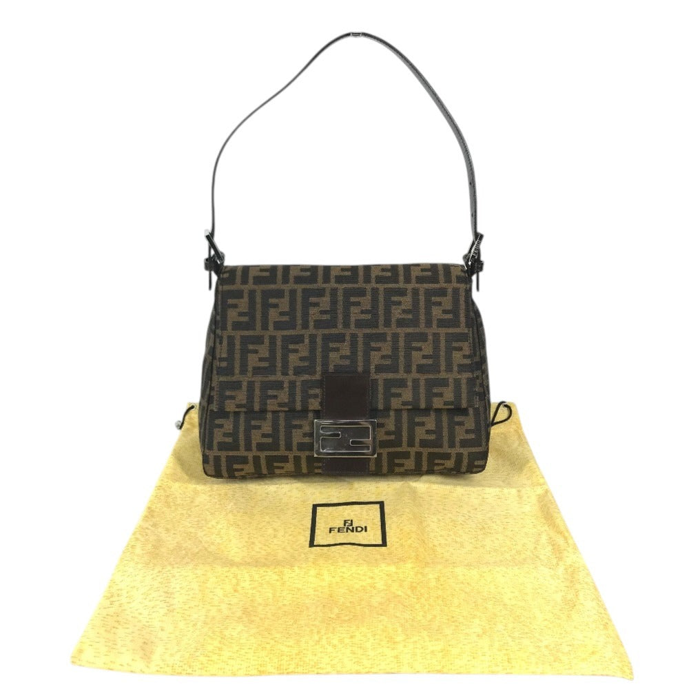 FENDI Mamma Baguette Logo bag flap shawl Shoulder Bag Canvas/Leather Brown Used