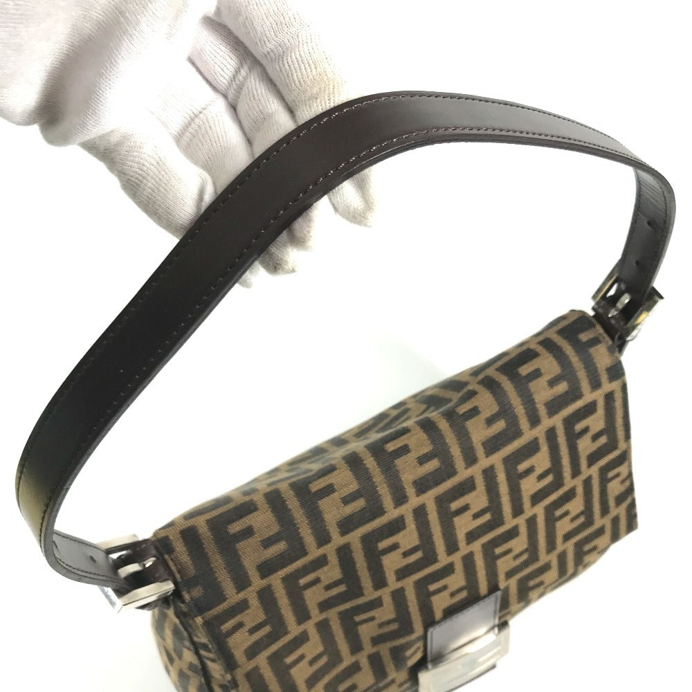 FENDI Mamma Baguette Logo bag flap shawl Shoulder Bag Canvas/Leather Brown Used