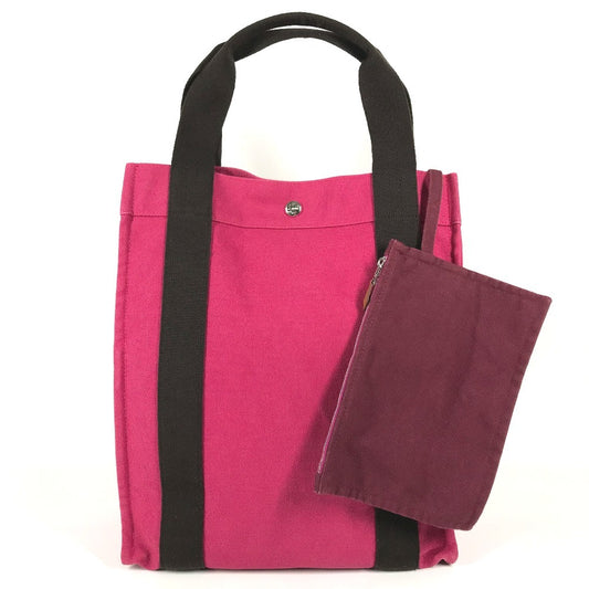 HERMES Sac de Plage Nomade PM Bag, Tote Bag with Pouch, Vertical Tote Hand Bag Canvas pink/Brown Used