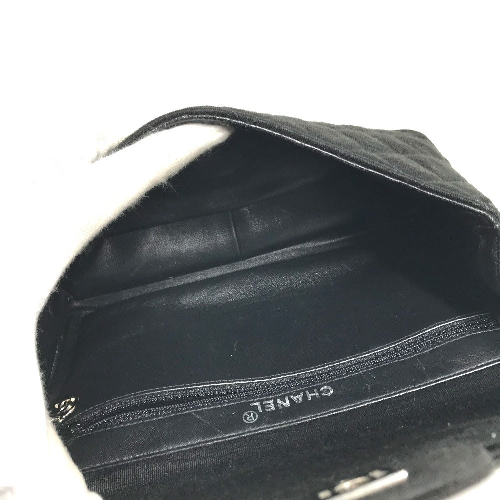 CHANEL W face CC CC Mark Logo Double Flap bag flap shawl Shoulder Bag cotton Black/SilverHardware Used