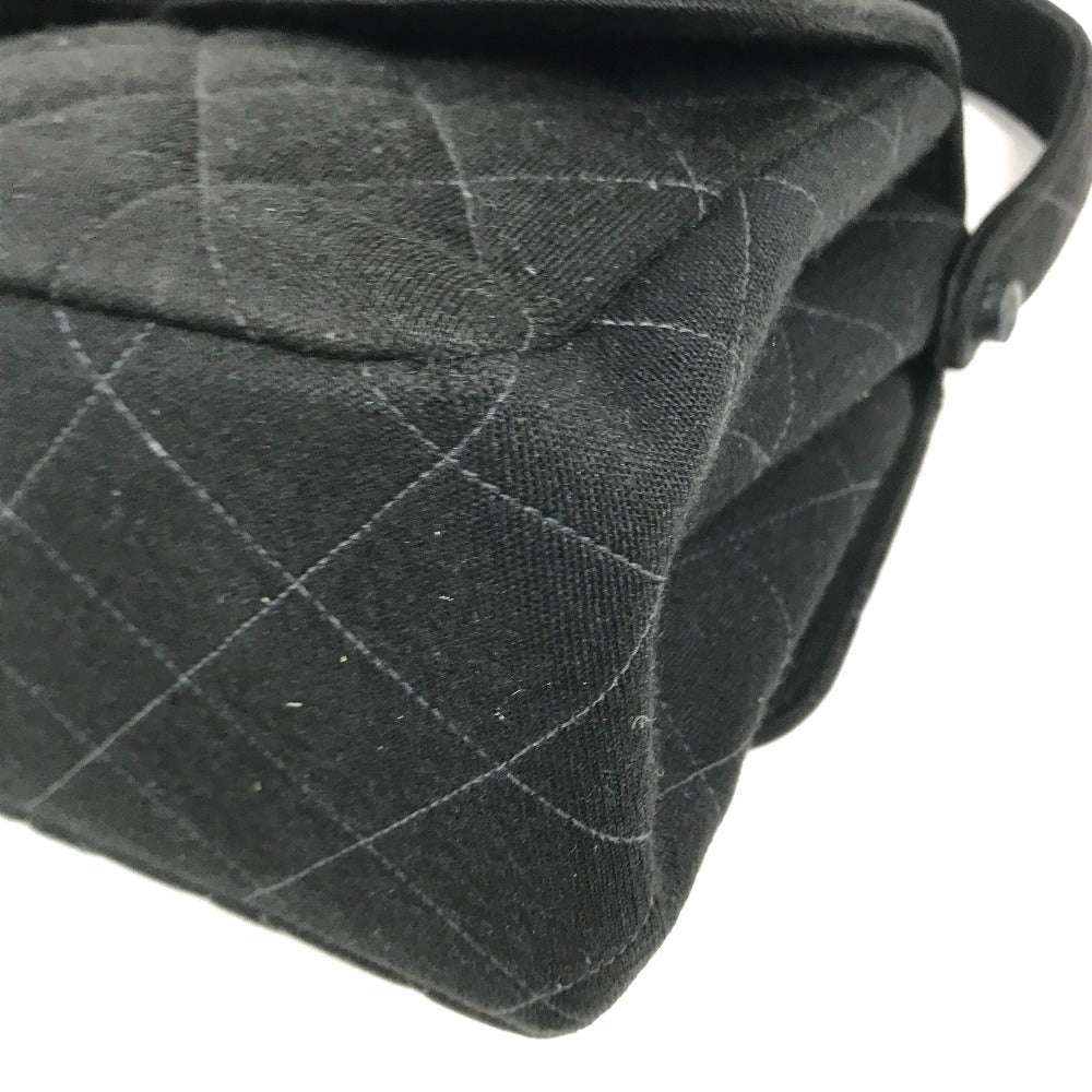 CHANEL W face CC CC Mark Logo Double Flap bag flap shawl Shoulder Bag cotton Black/SilverHardware Used