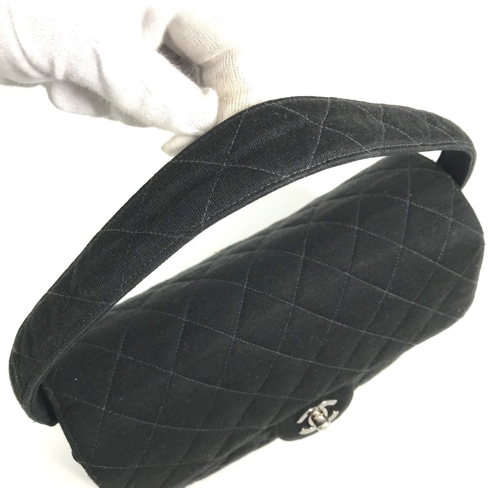 CHANEL W face CC CC Mark Logo Double Flap bag flap shawl Shoulder Bag cotton Black/SilverHardware Used