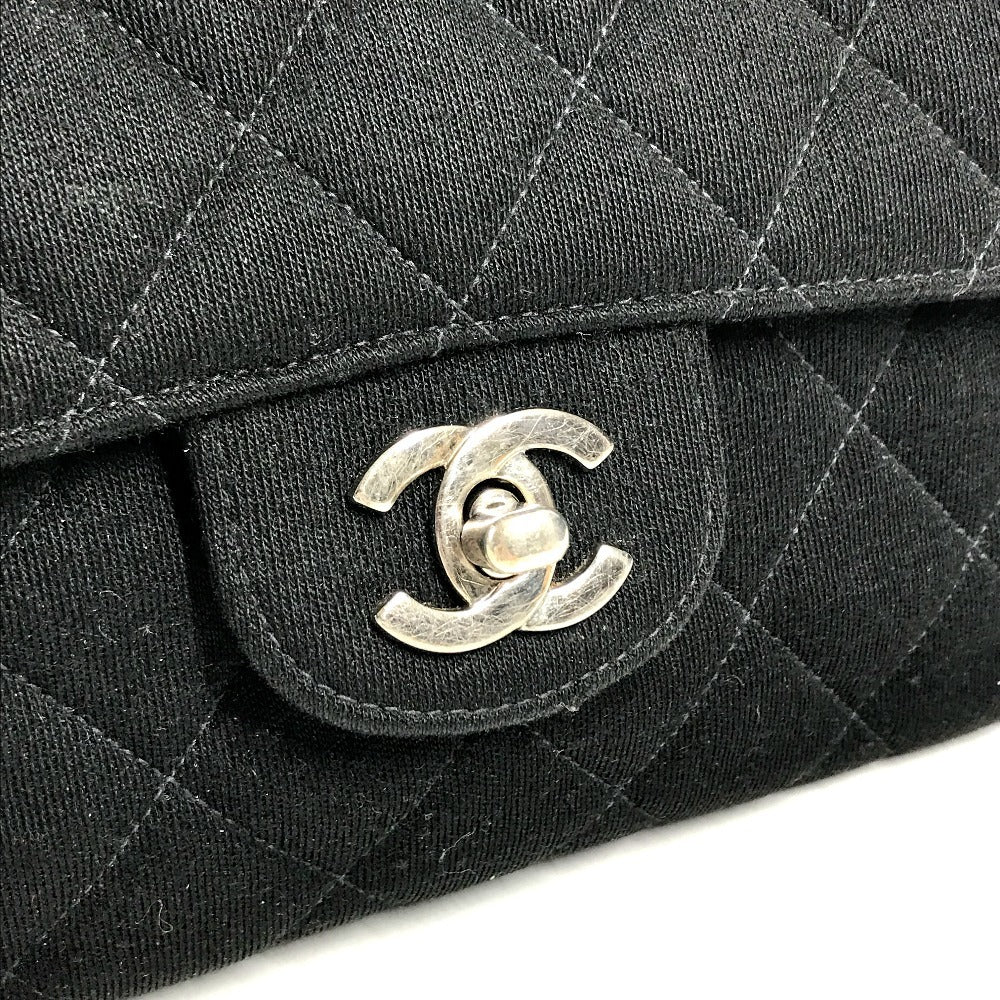 CHANEL W face CC CC Mark Logo Double Flap bag flap shawl Shoulder Bag cotton Black/SilverHardware Used