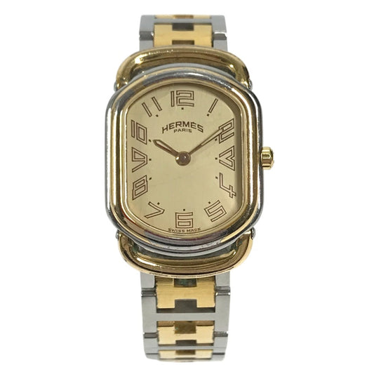 HERMES 不明 vintage Larry duo Quartz Women's Watch Wristwatch SS Silver/Gold Used