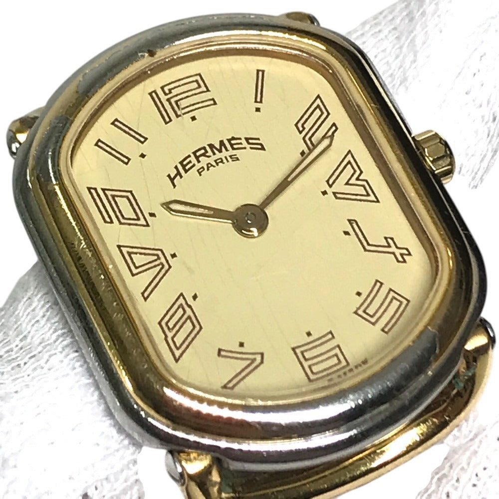 HERMES 不明 vintage Larry duo Quartz Women's Watch Wristwatch SS Silver/Gold Used