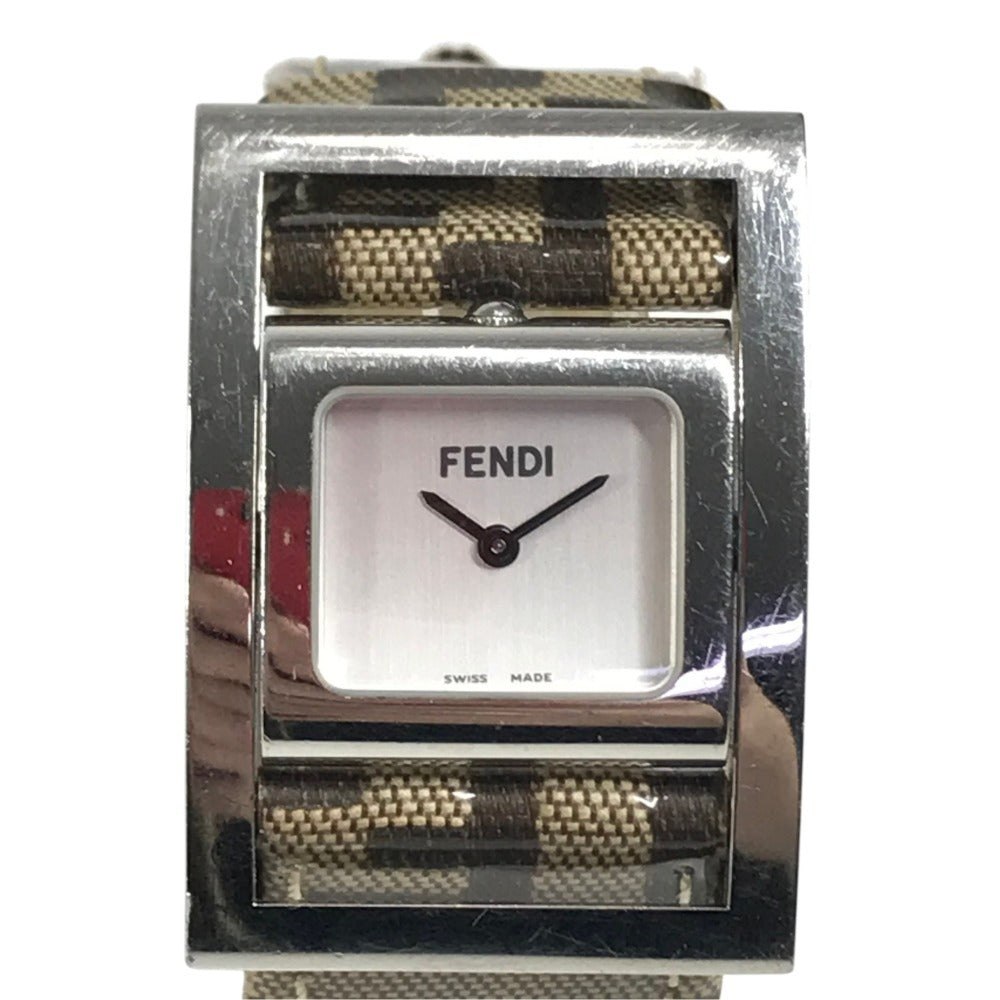 FENDI Zucca Logo Gyro Quartz Women's Watch Wristwatch PVC Brown/Silver Used
