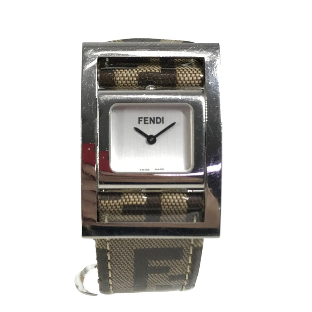 FENDI Zucca Logo Gyro Quartz Women's Watch Wristwatch PVC Brown/Silver Used