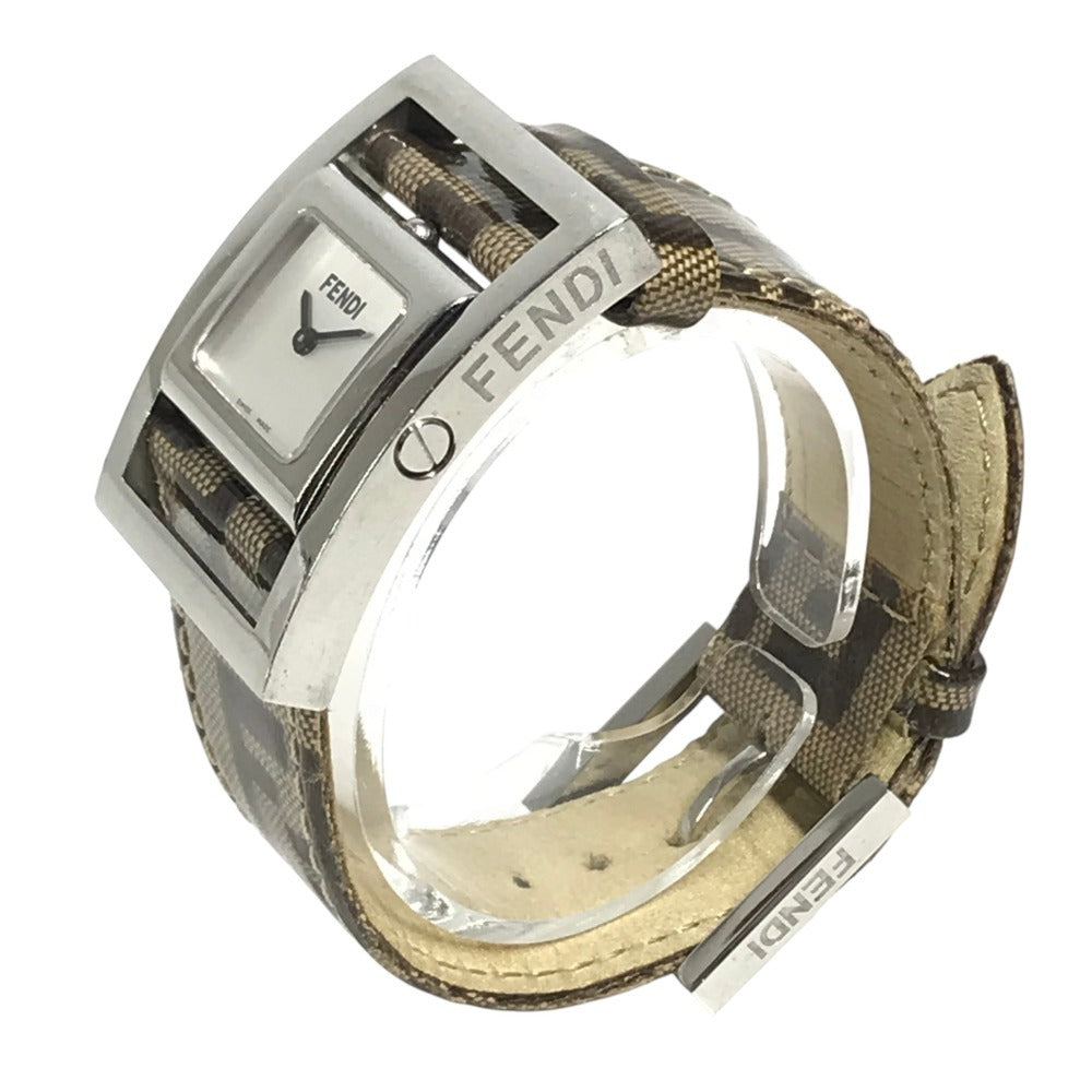 FENDI Zucca Logo Gyro Quartz Women's Watch Wristwatch PVC Brown/Silver Used