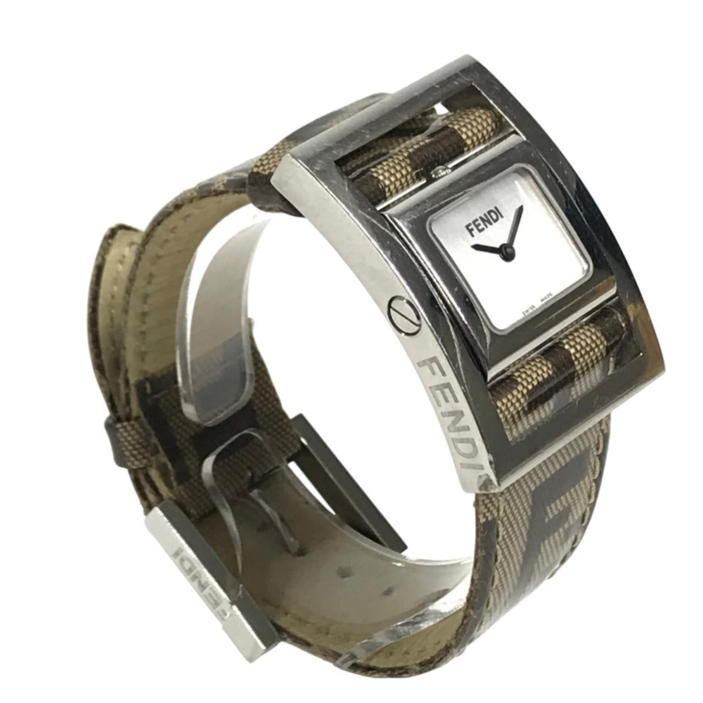 FENDI Zucca Logo Gyro Quartz Women's Watch Wristwatch PVC Brown/Silver Used