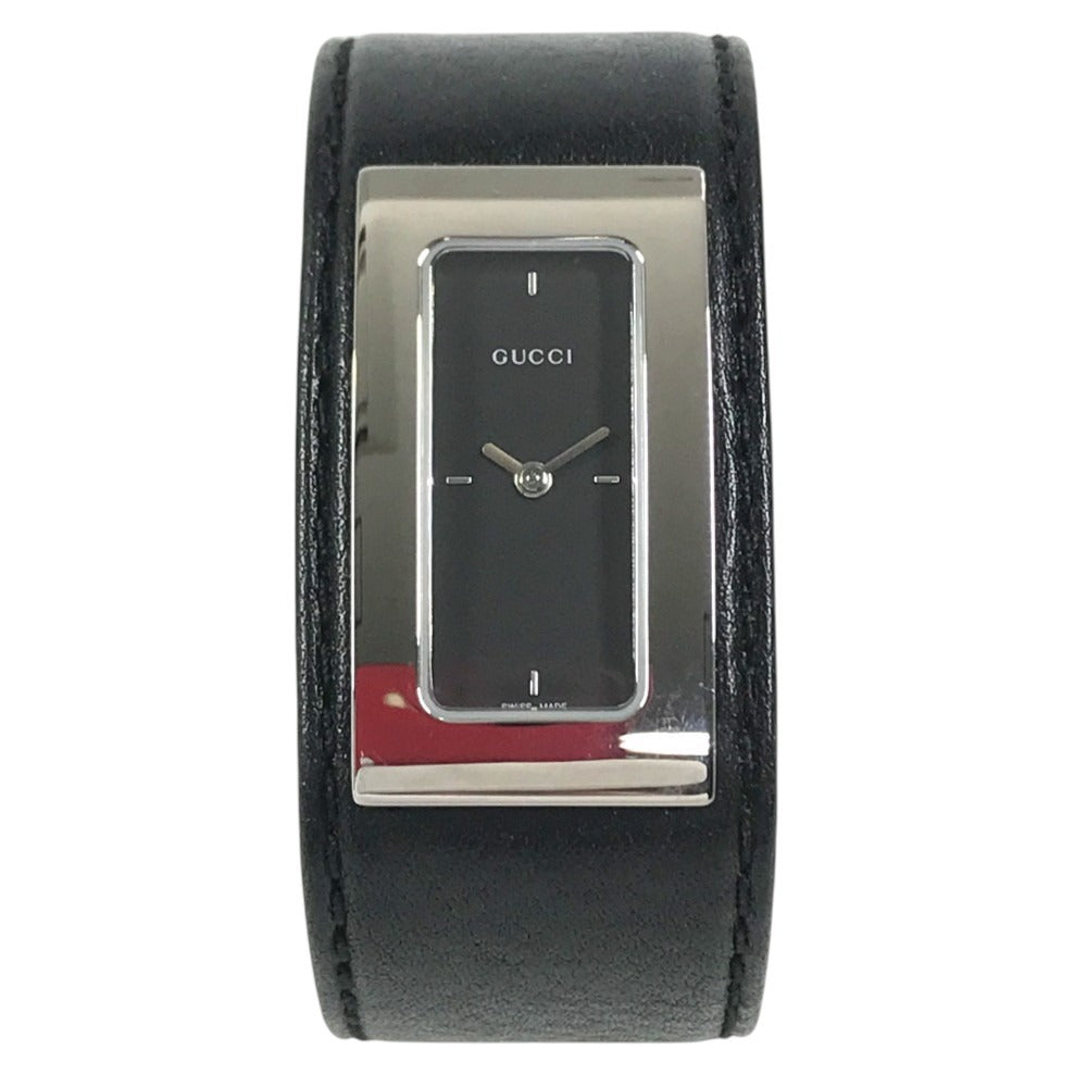 GUCCI 7800S Logo Bangle Watch Leather Quartz Women's Watch Wristwatch Leather / SS Silver/Black Used