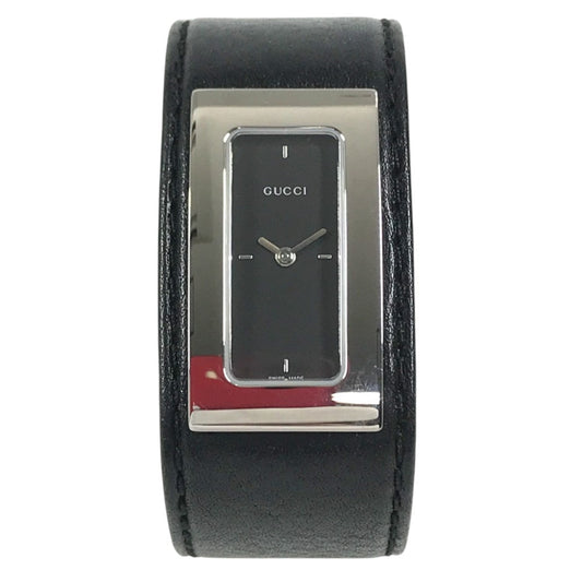 GUCCI 7800S Logo Bangle Watch Leather Quartz Women's Watch Wristwatch Leather / SS Silver/Black Used
