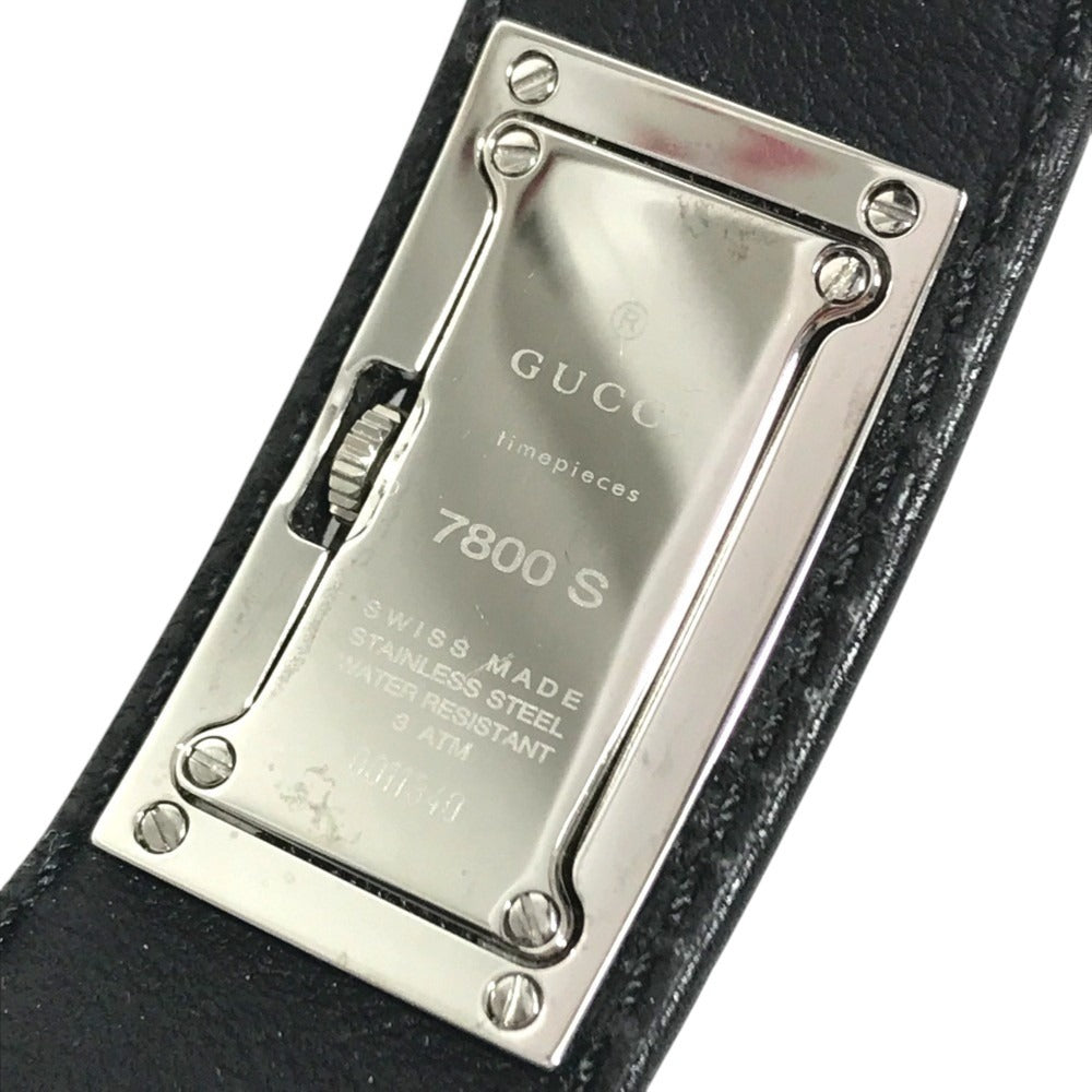 GUCCI 7800S Logo Bangle Watch Leather Quartz Women's Watch Wristwatch Leather / SS Silver/Black Used