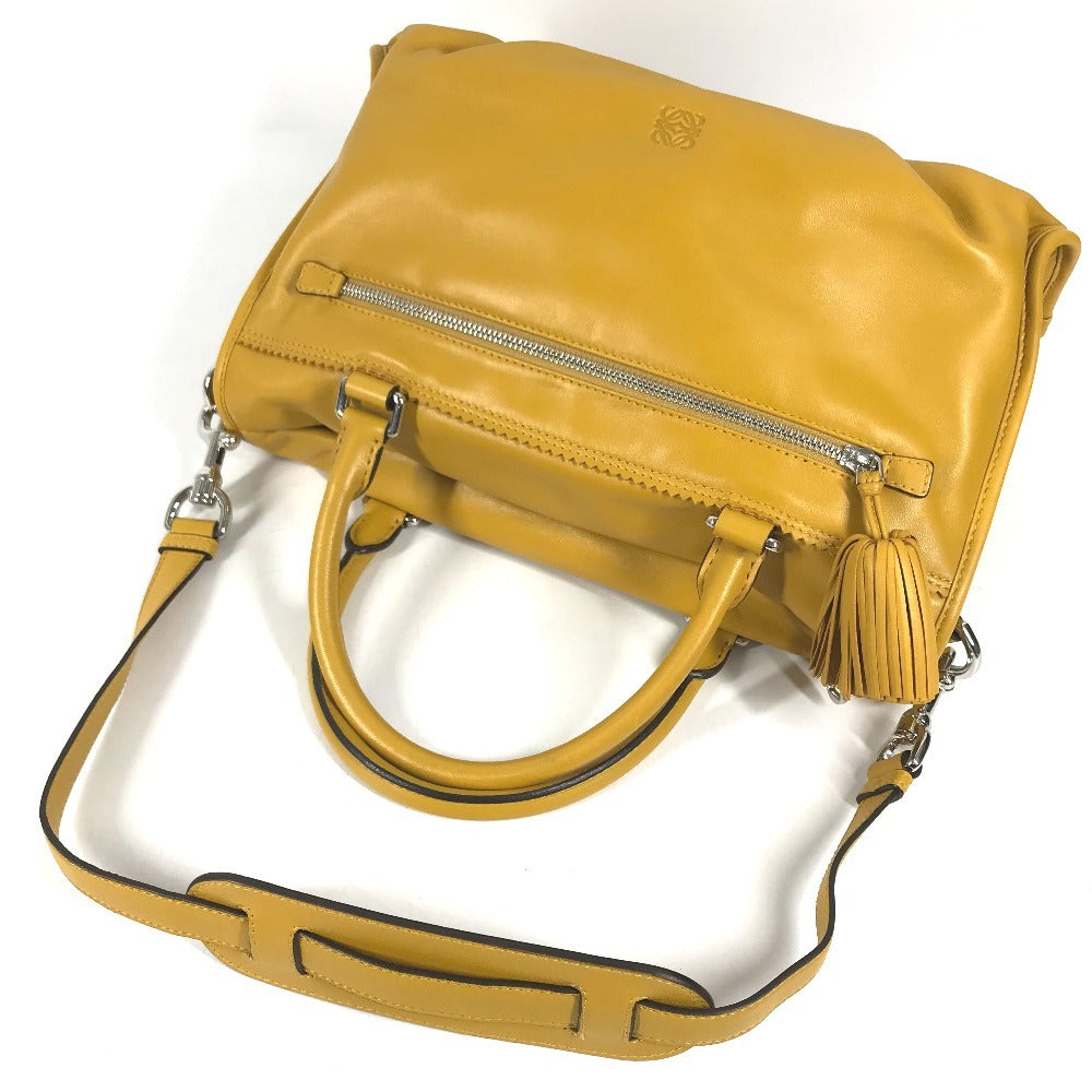 LOEWE Anagram Logo Tassel Fringe Seville 2WAY Bag Shoulder Bag Tote Bag Hand Bag Nappa leather yellow Used