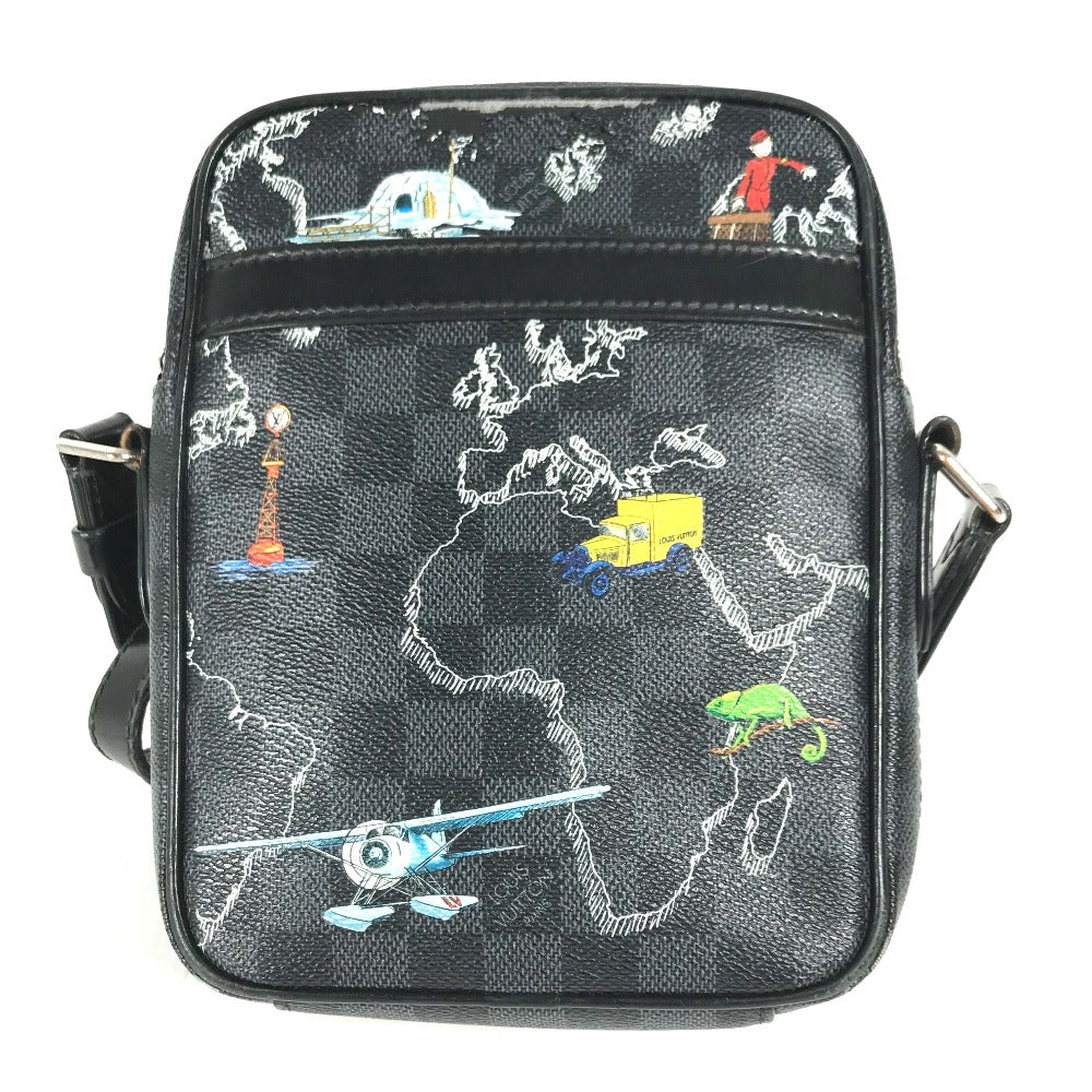 LOUIS VUITTON ダミエグラフィットマップ ダヌーブ PM NM カバン 斜め掛け ポシェット ショルダーバッグ ダミエグラフィットキャンバス メンズ ブラック