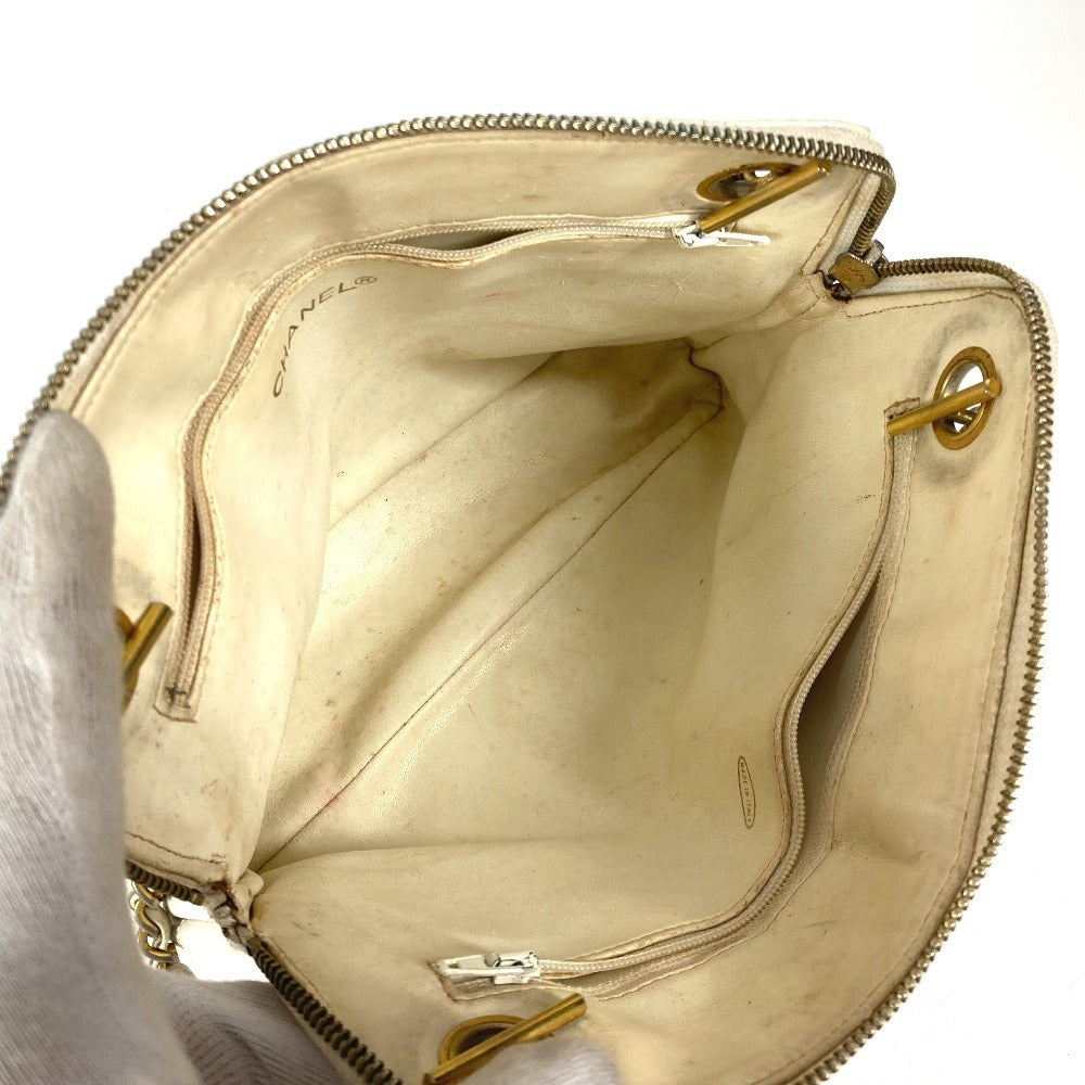 CHANEL ヴィンテージ マトラッセ キルティング ロゴ ロゴ Wチェーンバッグ 肩掛け ショルダーバッグ レザー レディース ホワイト - brandshop-reference