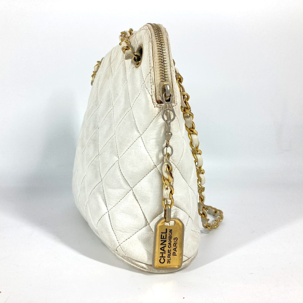 CHANEL ヴィンテージ マトラッセ キルティング ロゴ ロゴ Wチェーンバッグ 肩掛け ショルダーバッグ レザー レディース ホワイト - brandshop-reference